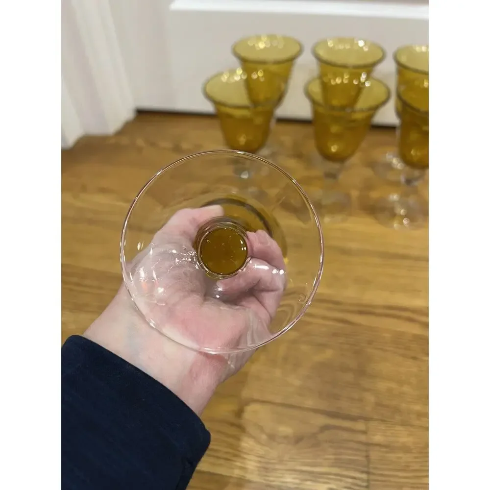 Artland Water Goblets Iris Citrine Amber Set Of 6 Bubbled Bowl Clear Stem‎